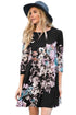 Sexy Dark Floral Long Sleeve A-Line Tunic Dress